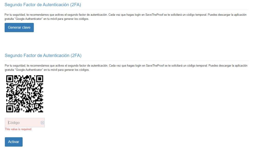Pasos para activar 2FA para tu cuenta en SaveTheProof