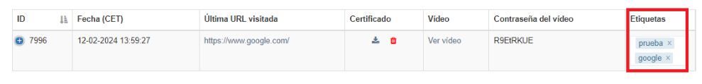 Visualización completa de la tabla de certificados en SaveTheProof