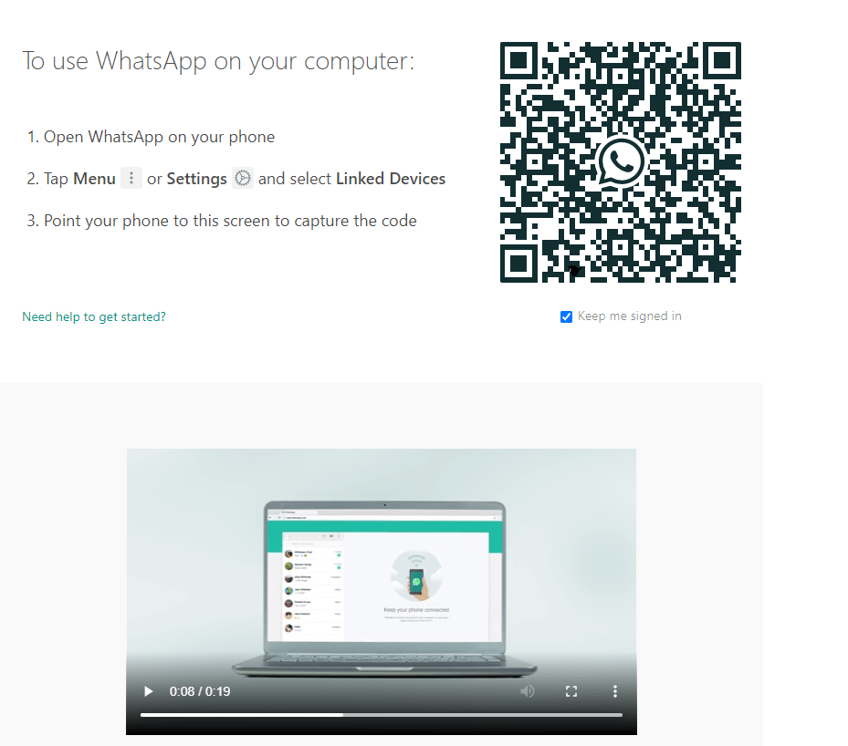 Ús del WhatsApp Web Captura de pantalla per connectar el WhatsApp Web