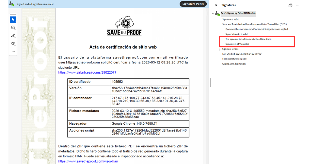Screenshot of the LTV signature on SaveTheProof certificates.