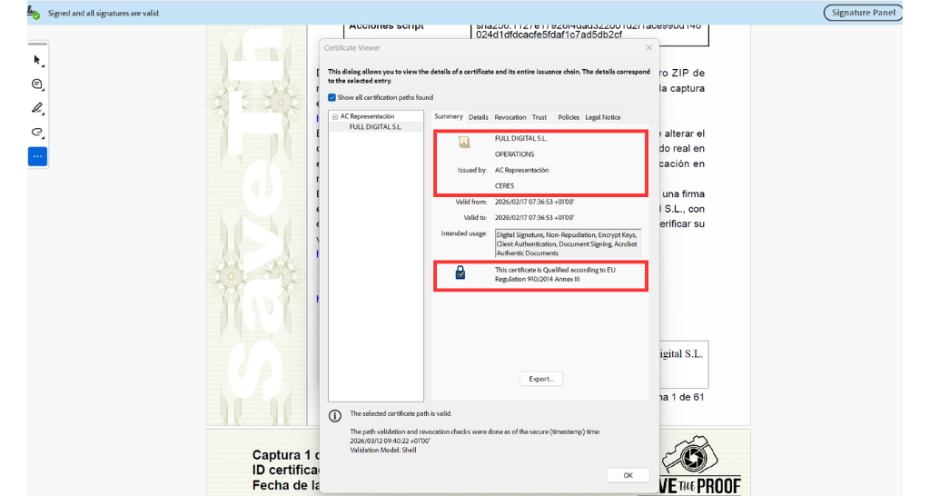 Signature certificate.