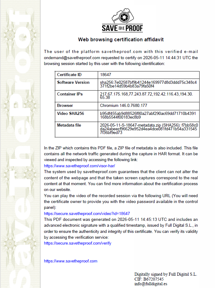Browsing certification affidavit