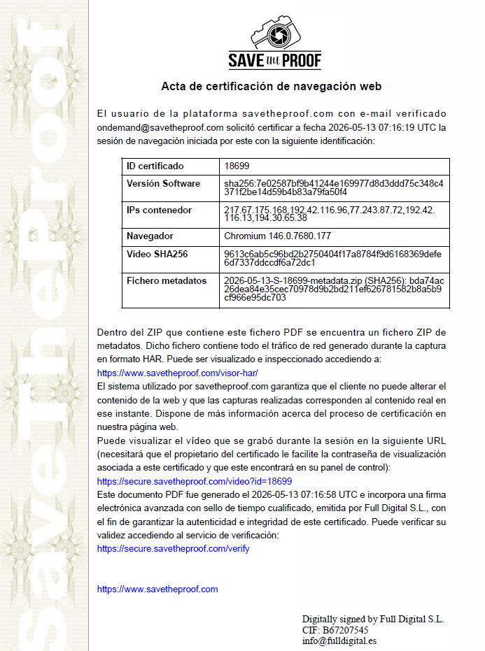 Certificado sesión de navegación web